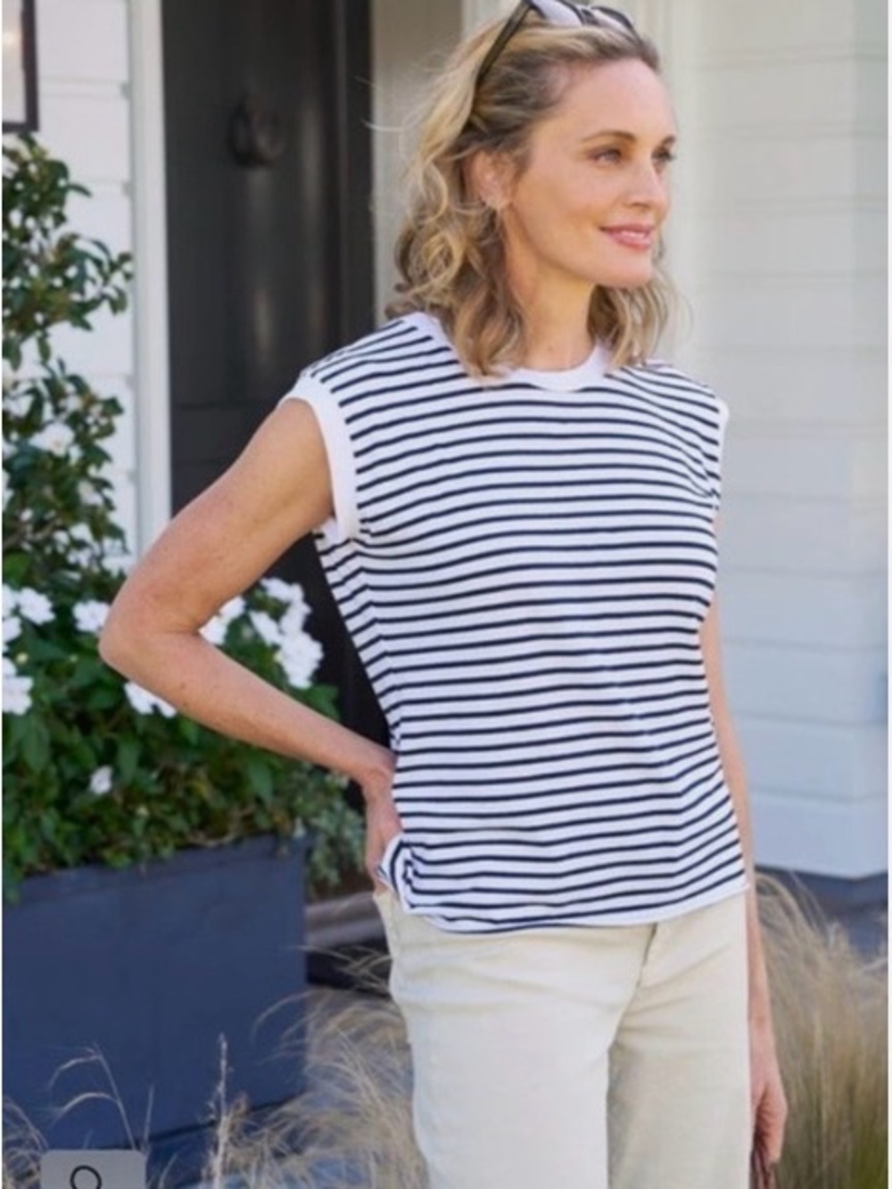 FRANK + EILEEN AIDEN MUSCLE T Navy & White Striped Sleeveless XS